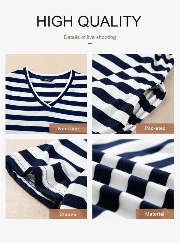 Saonta  Summer Dress Casual Womens Fashion Short Sleeve Maxi Dress T Shirt Dress Striped Long Color Block Maxi Dress