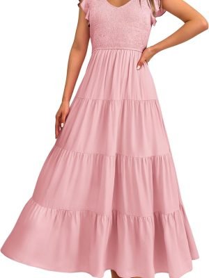 Saonta  Womens Cap Sleeve V Neck Smocked Beach Sundress