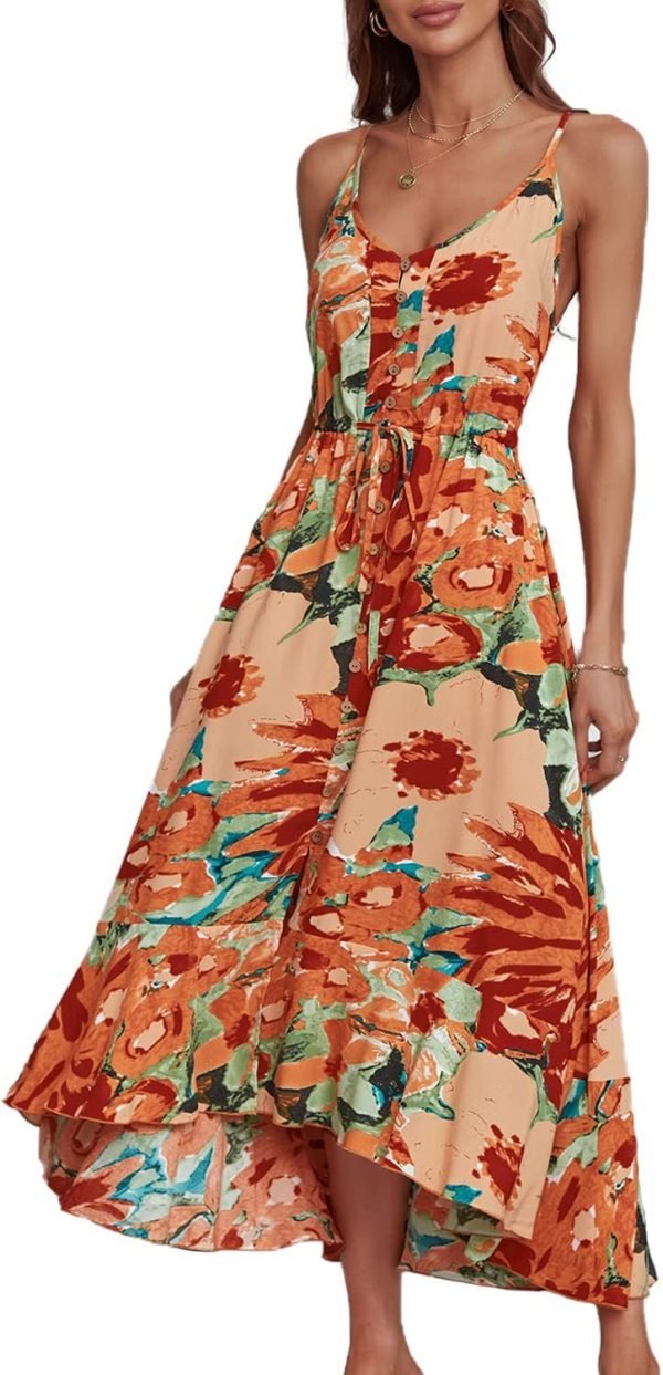 Saonta  Women's 2024 Summer Casual Boho Sundress Polka Dot Spaghetti Strap V Neck Flowy Midi Dresses