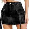 Saonta  Skirt Women y2k Button Mini Jeans Skirt Denim Skirt with Pocket Low Waist