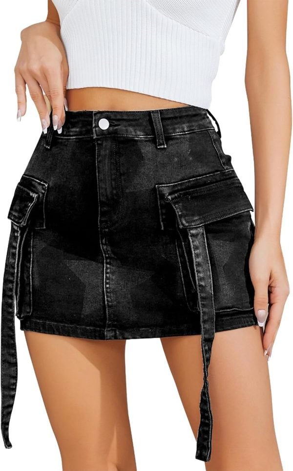 Saonta  Skirt Women y2k Button Mini Jeans Skirt Denim Skirt with Pocket Low Waist