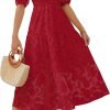 Saonta Women's 2024 Summer Short Puff Sleeve Crewneck Smocked Floral Lace Flowy A Line Tiered Maxi Dresses