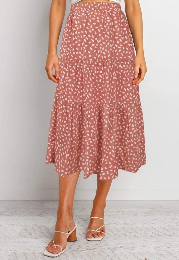 Saonta  Women's Boho Leopard Print Skirt Pleated A-Line Swing Midi Skirts