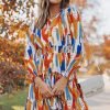 Saonta  Womens Summer Dresses 2024 Boho Floral Drawstring V Neck Smocked Long Sleeve Ruffle Tiered Chiffon Mini Short Dress