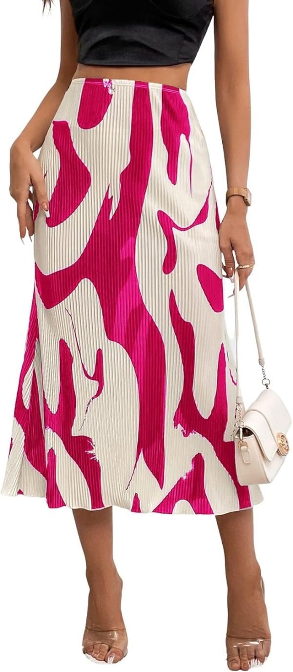 Saonta  Women's High Waist Graphic Print A Line Pleated Long Skirt