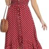 Women's Polka Dots Short Sleeve V Neck Dresses Vintage Boho Maxi Summer Dress with Stretchy Waist