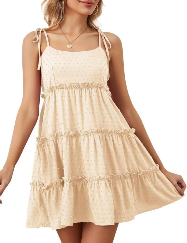 Women's Summer Mini Dress Sleeveless Boho Spaghetti Strap Dresses Casual Flowy A Line Cami Dress S-XXL