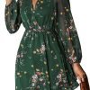 Saonta  Women's Floral Print Chiffon A-Line Mini Dress Long Peasant Sleeves