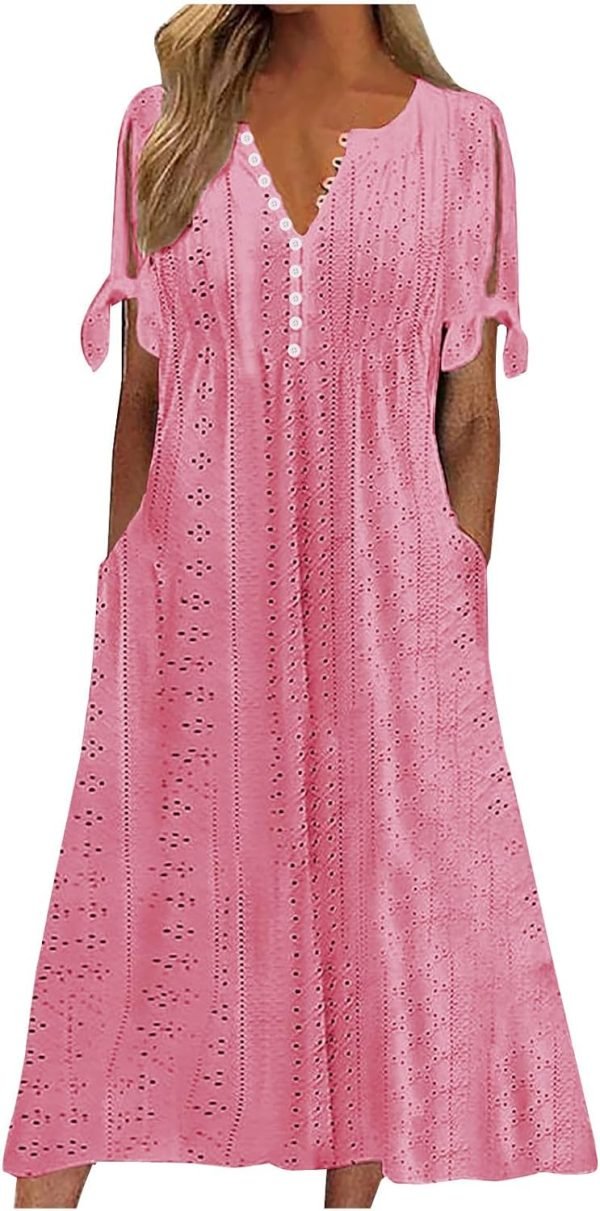 Womens Bohemian Maxi Long Dress Trendy Boho Dresses V Neck Beach Vacation Dress Casual Beachy Outfits with Pockets