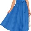 Saonta Womens Summer Short Sleeve Midi Dresses Spring Casual Crew Neck Knit Belted Pleated A Line Flowy Wedding Guest Dress