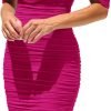 Saonta  Womens Summer Off The Shoulder Ruched Bodycon Dresses Sleeveless Fitted Party Club Midi