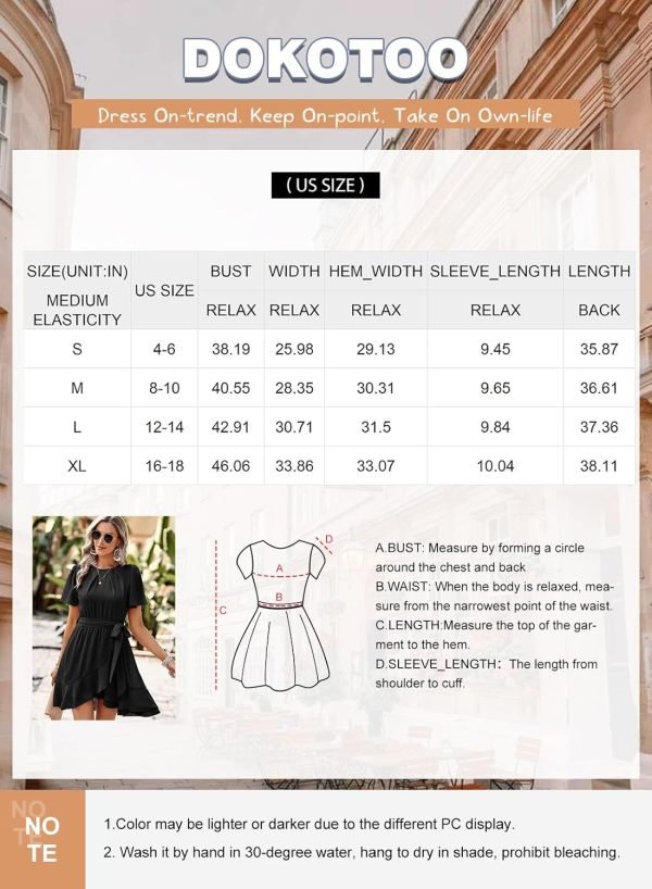 Saonta  Womens Summer Dresses 2024 Crewneck Short Sleeve Waist Tie Ruffle Casual Chiffon A-Line Swing Mini Dress