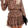 Saonta  Womens Summer Dresses 2024 Boho Floral Drawstring V Neck Smocked Long Sleeve Ruffle Tiered Chiffon Mini Short Dress