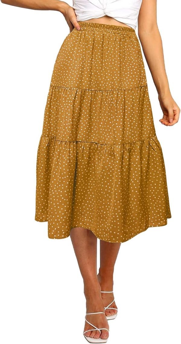 Saonta  Women's Boho Leopard Print Skirt Pleated A-Line Swing Midi Skirts
