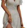 Saonta  Womens Sundress Summer Floral Short Sleeve Wrap V Neck A-Line Midi Dress