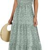 Saonta  Women's 2024 Summer Casual Maxi Dress Flutter Sleeve Scoop Neck Smocked Tiered A Line Flowy Beach Long Sun Dresses