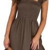 Saonta  Womens Summer Casual Sleeveless Square Neck Smocked Ruffle Backless Boho Mini Dress 2024 Trendy Short Sundress