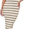 Saonta Women's Summer Bodycon Midi Dress 2024 Striped Short Sleeve Ribbed Knit Slim Fit Side Slit T Shirt Dresses