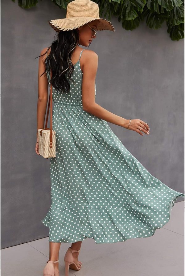 Saonta  Women's 2024 Summer Casual Boho Sundress Polka Dot Spaghetti Strap V Neck Flowy Midi Dresses