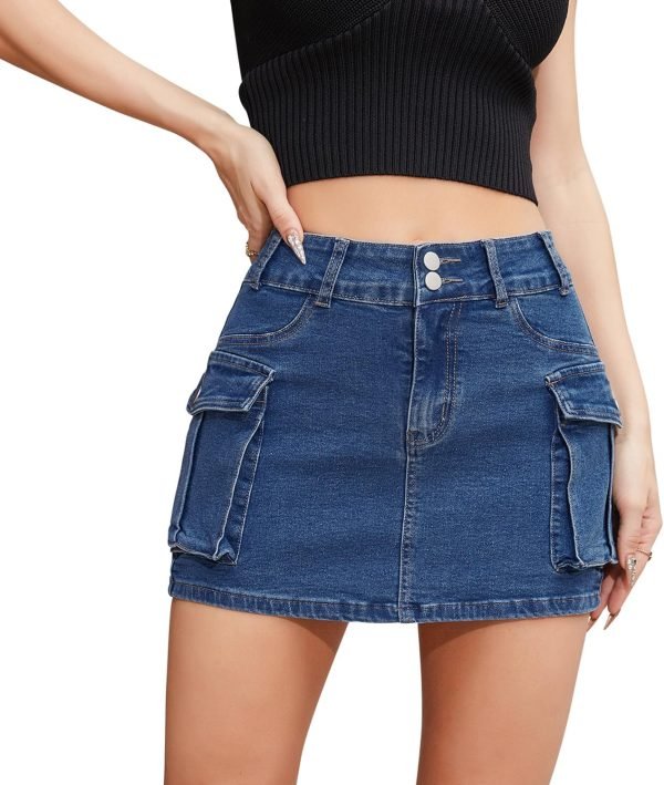 Low Waist Saonta  Skirt Women Button Mini Saonta  Denim Skirt with Pocket Mini Skirt