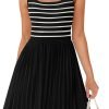 Saonta Women's Summer Sleeveless Mini Dress 2024 Square Neck Striped Knit A Line Pleated Tank Dresses
