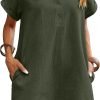 Saonta  Womens Cotton Shirt Dress Summer Casual Short Sleeve Button Down Beach Cover Up Shirts with Pockets
