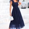 Saonta  Womens 2024 Summer Casual Sleeveless Smocked Ruffle Tulle Flowy Beach Sundress