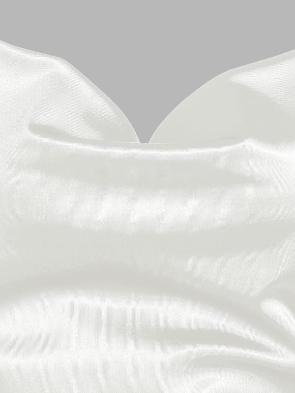 Saonta  Women's Satin Sleeveless Spaghetti Strap Mini Dress Sexy Slip Cowl Neck Silky Cocktail Party Dresses(White-F, M)