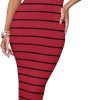 Saonta Women's Summer Bodycon Midi Dress 2024 Striped Short Sleeve Ribbed Knit Slim Fit Side Slit T Shirt Dresses