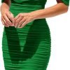 Saonta  Womens Summer Off The Shoulder Ruched Bodycon Dresses Sleeveless Fitted Party Club Midi