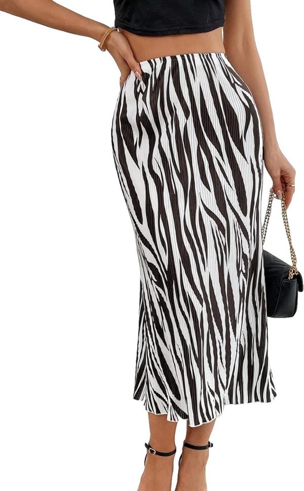 Saonta  Women's High Waist Graphic Print A Line Pleated Long Skirt