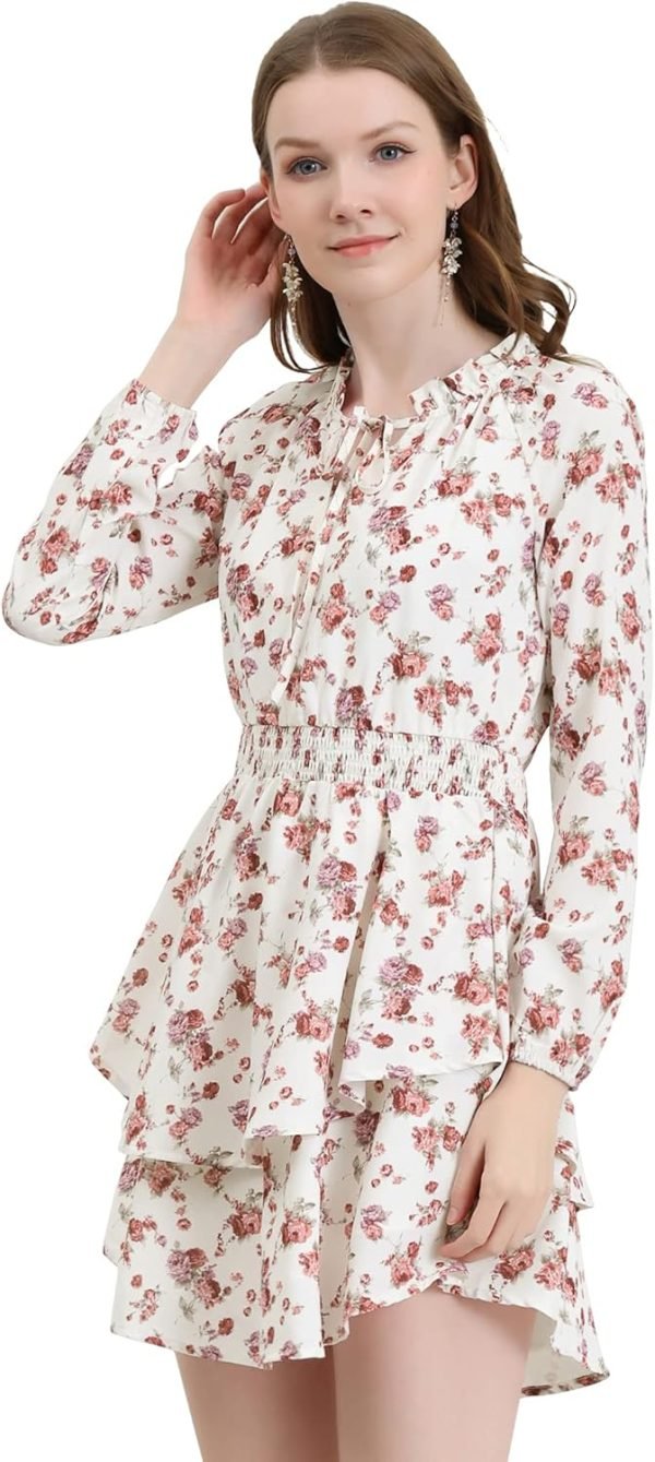 Saonta  K Women's Ruffled Floral Smocked Waist Layered Tiered Chiffon Dress