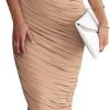 Saonta Women's Ruched Bodycon Dress 2024 Summer One Shoulder Sleeveless Party Cocktail Pencil Dresses