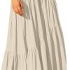Saonta  Women??s Boho Elastic High Waist Pleated A-Line Flowy Swing Asymmetric Tiered Maxi Long Skirt Dress with Pockets