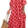 Saonta  Womens Loose Fit Casual Summer V Neck Half Sleeve Bohemian Geometric Pattern Maxi Long Dresses