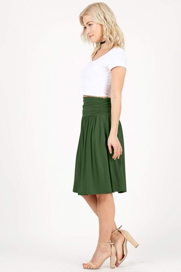 Saonta  Skirts for Women Regular and Plus Size Skirt with Pockets Below The Knee Length Ruched Flowy Midi Skirt