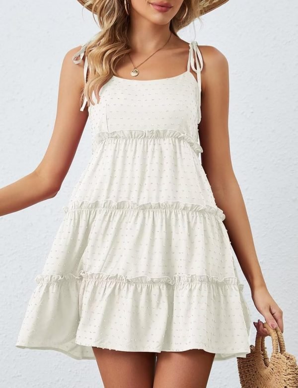 Women's Summer Mini Dress Sleeveless Boho Spaghetti Strap Dresses Casual Flowy A Line Cami Dress S-XXL