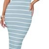 Saonta Women's Summer Bodycon Midi Dress 2024 Striped Short Sleeve Ribbed Knit Slim Fit Side Slit T Shirt Dresses