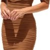 Saonta Womens Summer Off The Shoulder Ruched Bodycon Dresses Sleeveless Fitted Party Club Midi