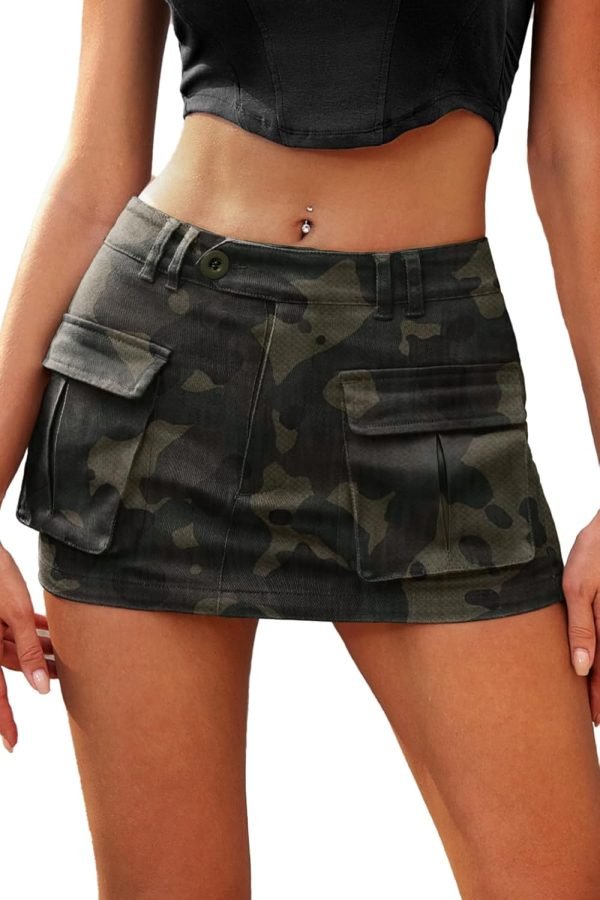 Saonta  Women's Low Waist Mini Saonta  Skirt Y2K, High-Stretch Bodycon Button Denim Skirt with Pockets