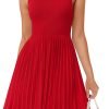 Saonta Women's Summer Sleeveless Mini Dress 2024 Crewneck Knit A Line Pleated Swing Casual Basic Short Dress