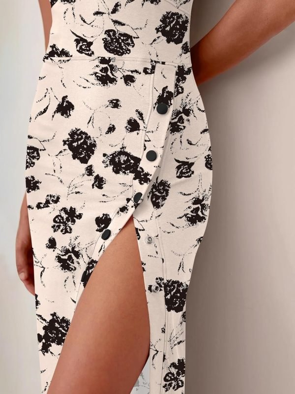 Saonta  Womens Summer Sleeveless Bodycon Midi Dress Button Slit 2024 Fashion Casual Sundress Cocktail Party Dresses