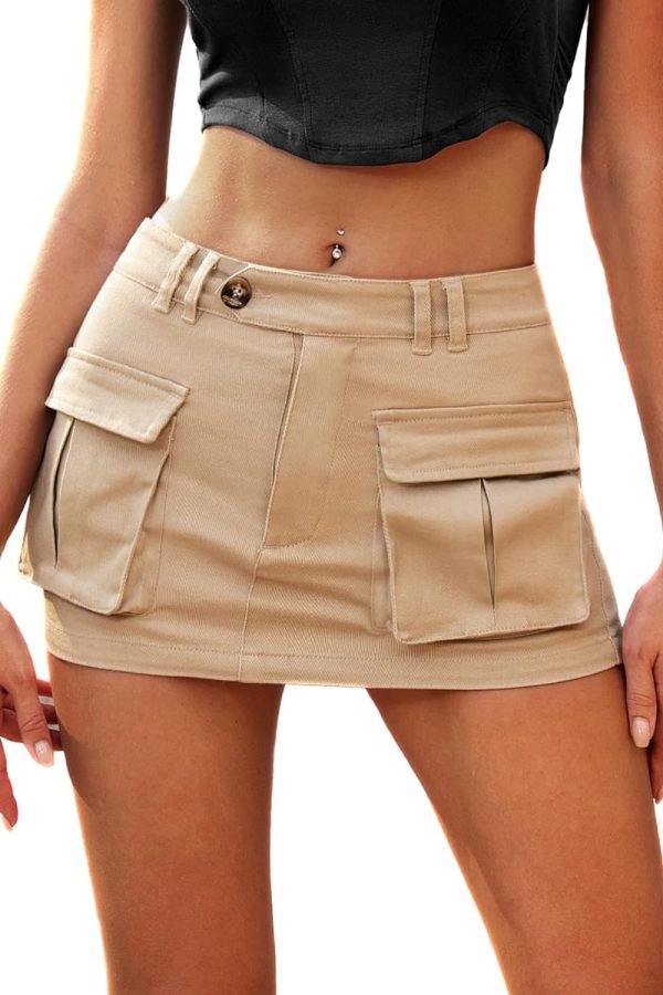 Saonta  Women's Low Waist Mini Saonta  Skirt Y2K, High-Stretch Bodycon Button Denim Skirt with Pockets