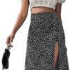 Saonta  Women's Boho Floral High Waist Split A Line Midi Skirt