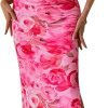 Saonta  Women's Summer Maxi Bodycon Dresses Strapless Tube Top Printed Long Party Club Slit Dress