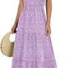 Saonta  Women's 2024 Summer Casual Maxi Dress Flutter Sleeve Scoop Neck Smocked Tiered A Line Flowy Beach Long Sun Dresses
