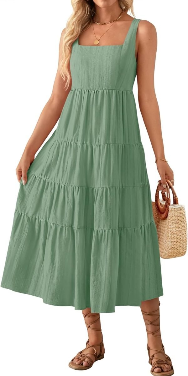 Saonta Women's 2024 Summer Sleeveless Dress Casual Backless Loose Flowy Tiered Sundress Beach Cover up Tank Dresses