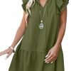 Saonta  Womens Summer V-Neck Drawstring Ruffle Cap Short Sleeve Casual Shift Mini Dress with Pockets