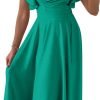 Saonta Womens 2024 Summer Midi Dress Ruffle Cap Sleeve V Neck Swing A Line Cocktail Party Dresses