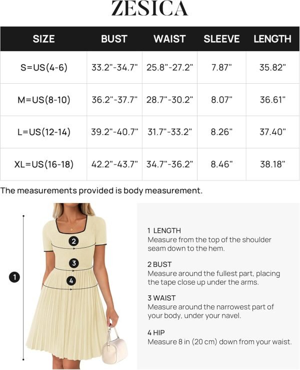 Saonta Women's Ribbed Square Neck Color Block Pleated Mini Dress Short Sleeve A Line Knit Short Dresses